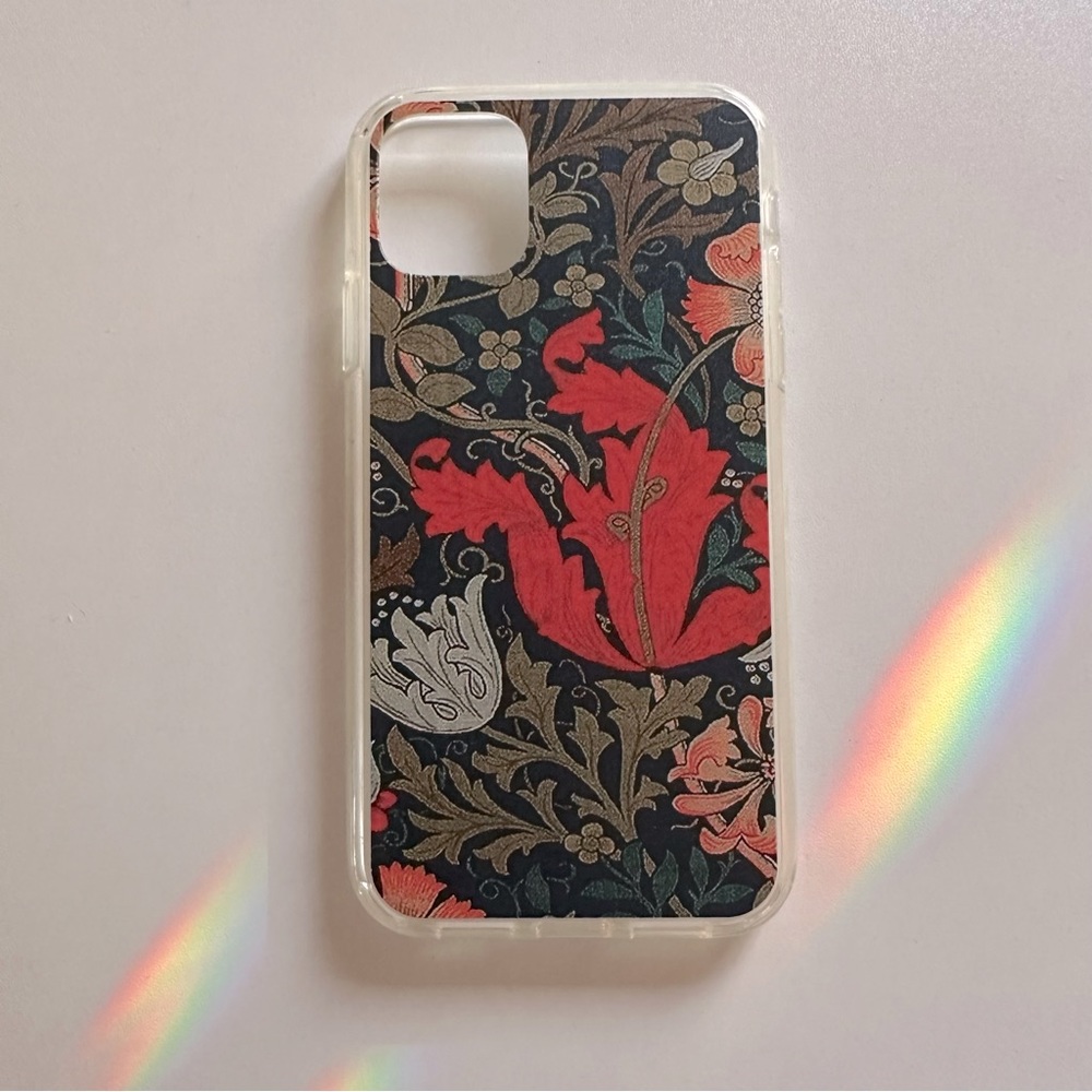 Iphone 11 Case with vintage festive red floral William Morris design on black